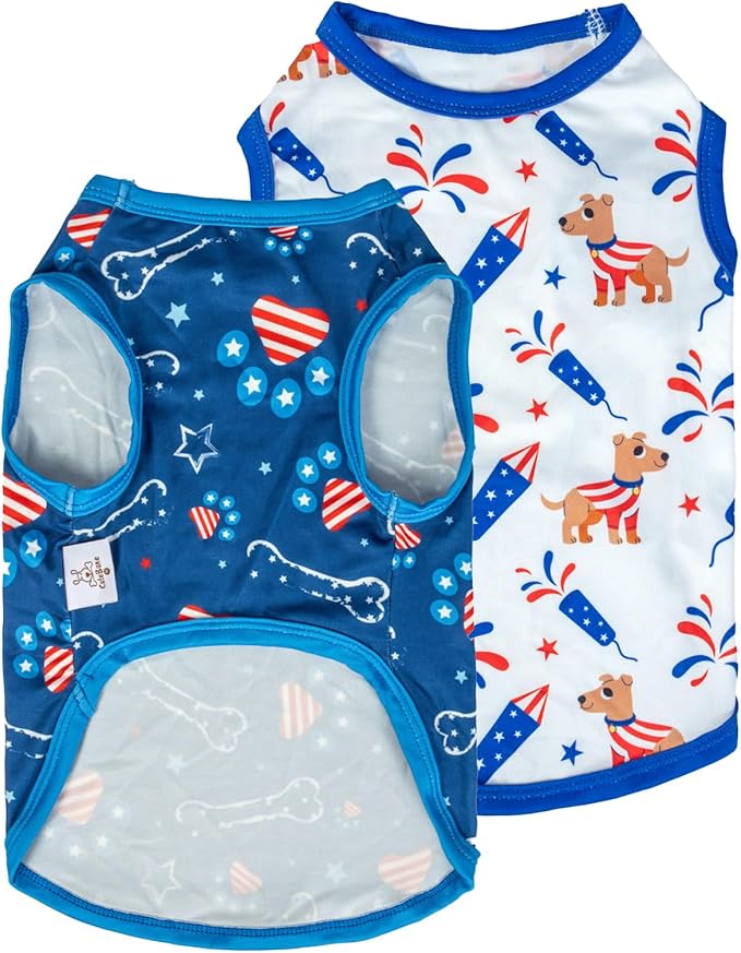 CuteBone 4th of July Dog Shirts 2-Pack Soft Pet Clothes Breathable Summer Vest for Small Puppy and Stretchy Cat Apparel 2BX17XL