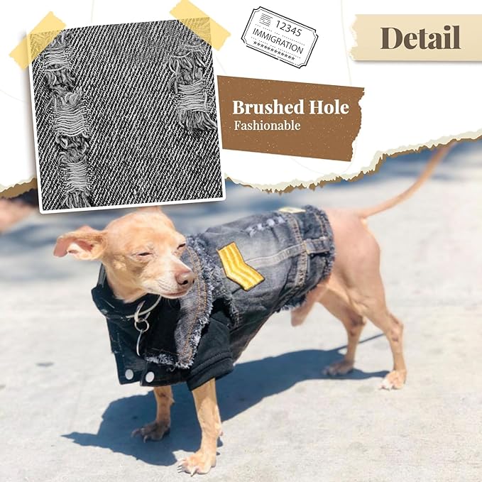 Cool Dog Jean Jacket Small Puppy Outfits Frenchie Clothes Denim Coats for Small Medium Dogs Cats Boys Girls Pet Vest Dog Shirt Clothing Doggy Costume (Black Print, XS（Suggest 2-4 lbs）)