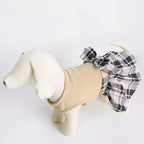 PUPTECK Classic Plaid Dog Dress Pet Apparel with Cute Bowtie Puppy Clothes Outfit,Cream,L