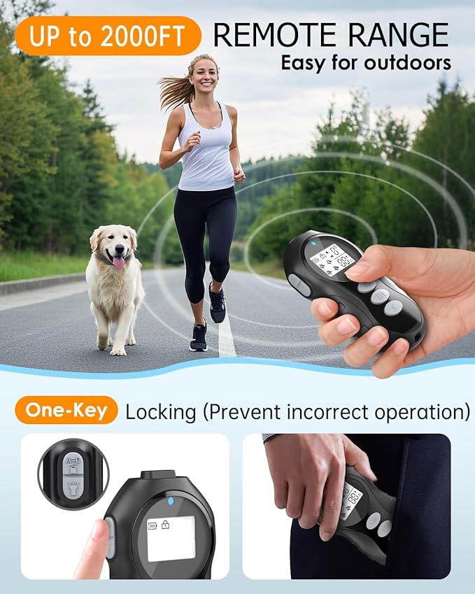 Dog Training Collar with Remote for Dogs, Waterproof IPX7 E Collar, Beep Vibration Modes, Safe Humane Training, 2000FT Range, Rechargeable Battery, for Small Medium Large Dogs 10–120 lbs (Black)