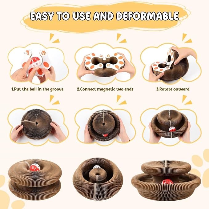 Kitten Curl Cat Toy, Magic Organ Cat Scratch Board, Foldable Cat Accordion Toy, Interactive Scratch Pad Cat Toy with Toy Bell Ball, Cat Scratchers for Physical Exercise Cats Indoor (1PC)