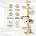 Tall Ceiling Cat Tree, Height Adjustable 6-Tier Hemp Scratching Post for Indoor and Outdoor Use - Sturdy Cat Activity Tower for Large Cats 1 Set 1 Set