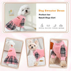 Dog Sweater Dog Winter Clothes for Small Dogs Boy Girl Fall Doggie Dress Warm Fleece Chihuahua Yorkie Teacup Puppy Sweaters Dresses Doggy Sweater for Small Dogs Girl Cat Outfits, Pink Plaid, XXS