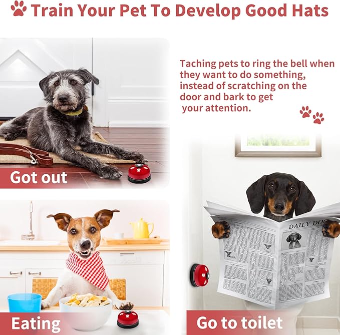 3 Pack Dog Doorbells, Pet Training Bells for Outside Potty Training and Communication, Bell for Dog Cat Puppy Interactive Toys (Red, 3 Pack)