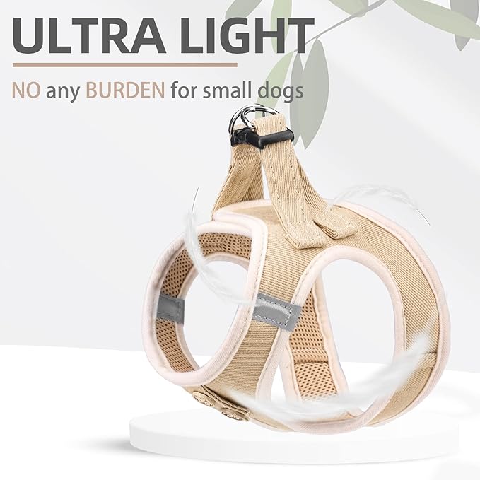 PUPTECK Dog Harness and Leash Set for Small Medium Dogs No Pull Step-in Soft Mesh Puppy Cat Vest Harnesses Reflective at Night, Denim Beige XS