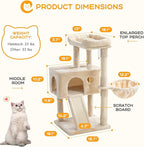 HOOMIC 36" Cat Tree for Indoor Cats, Multi-Level Cat Condo with Sisal Scratching Posts and Board, Cozy Hammock, Padded Plush Perch for Kittens, Beige