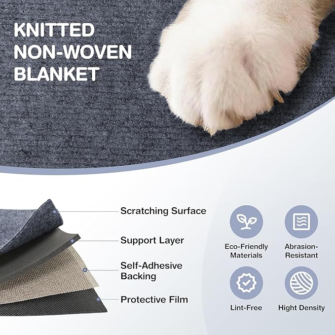 157.5" x 15.8" Cat Scratch Furniteure Protector, Trimmable Self-Adhesive Couch Protector from Cat Claws, Cat Scratching Mat Carpet, DIY Cat Scratch Pads Replacement, 2 Pack (Dark Grey)