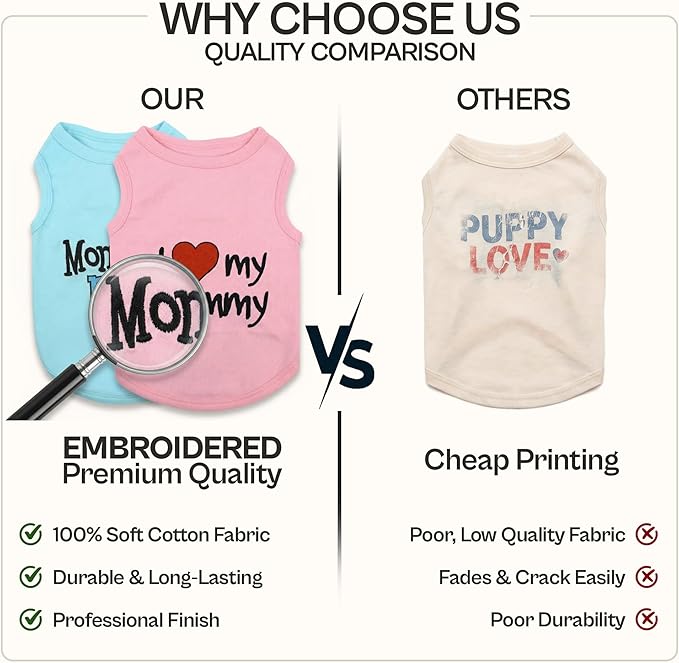 Parisian Pet 2 Pack Dog Shirts – 100% Cotton Shirts for Large Dogs Boys – Sleeveless Mommy’s Love Dog Clothes – Breathable and Lightweight Pet Apparel - Stretchy Summer T Shirts for Dogs