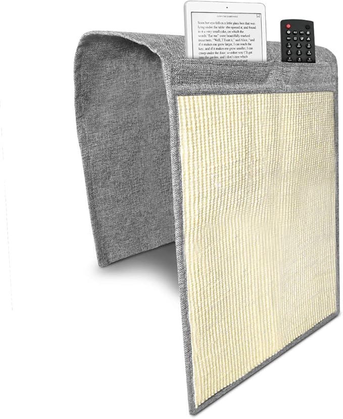 Navaris Cat Scratch Armrest Organizer - Sisal Furniture Protector Scratching Pad for Cats - Scratcher Mat Cover for Sofa Couch Armchair - Light Gray