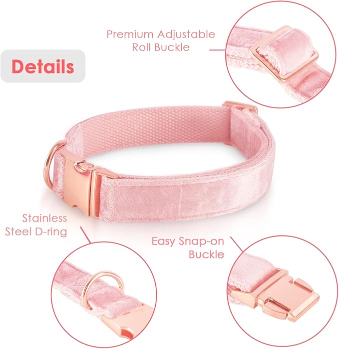 Bubblepup Velvet Dog Collar and Leash Set, Dog Collars for Small Medium Large Dogs Leash for Training & Walking