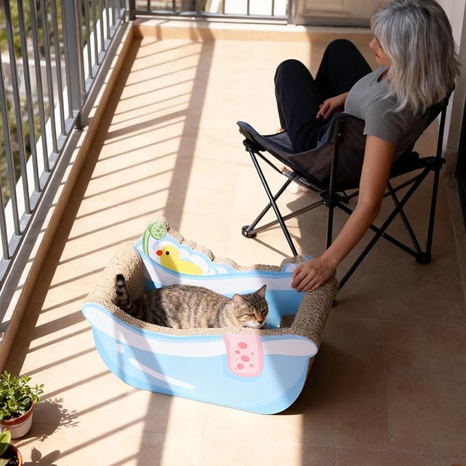 Cat Bed - Bathtub Nest with Scratching Board | Bathtub-Shaped Calming Cat Bed - for Kitten Puppy Small Dog Pet Home Decor Living Room Balcony Apartment Dorm Sleeping Play