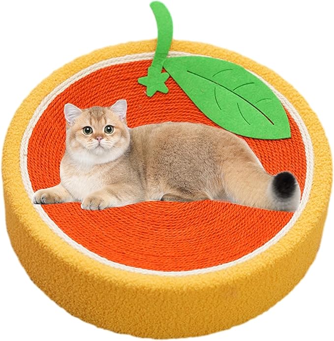 Orange Round Cat Bed - Fruit Shaped Sisal Wear-Resistant Scratcher