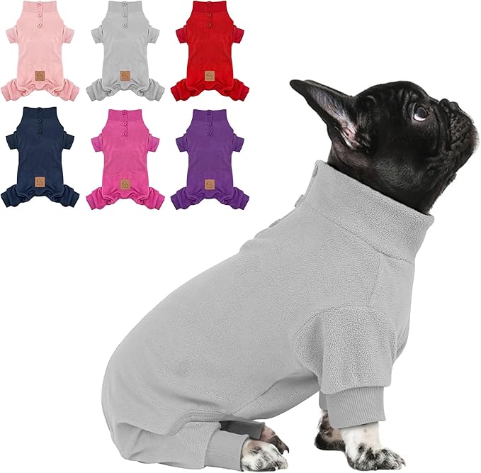 cyeollo Dog Pajamas Fleece Dog Coat Thermal Dog Onesie Stretchy Jumpsuits Doggie Pjs Warm Pet Pajamas for Small Dogs Color Grey