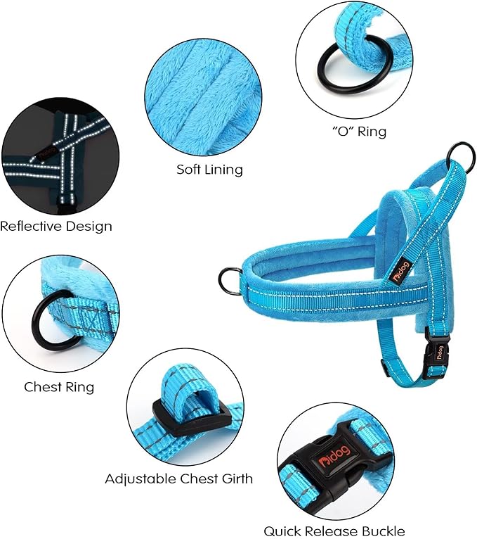 Didog Soft Flannel Padded Dog Vest Harness, No Pull/Quick Fit Reflective Dog Strap Harness, Easy for Training Walking (L:Chest 26-32", Blue)