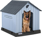 PUKAMI Large Dog House Outdoor Indoor, Plastic Dog House Weatherproof for Large Dogs, Sturdy Puppy Shelter with Air Vents and Elevated Floor, Easy Clean and Assemble (Grey, 37.2" D x 40" W x 40" H)