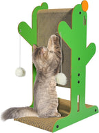 Cat Scratcher, 2-Sided Cat Cardboard Scratcher, T Shaped Vertical Cat Scratcher for Wall and Couch Protection, Cat Scratching Post with 2 Toys for Indoor Cats