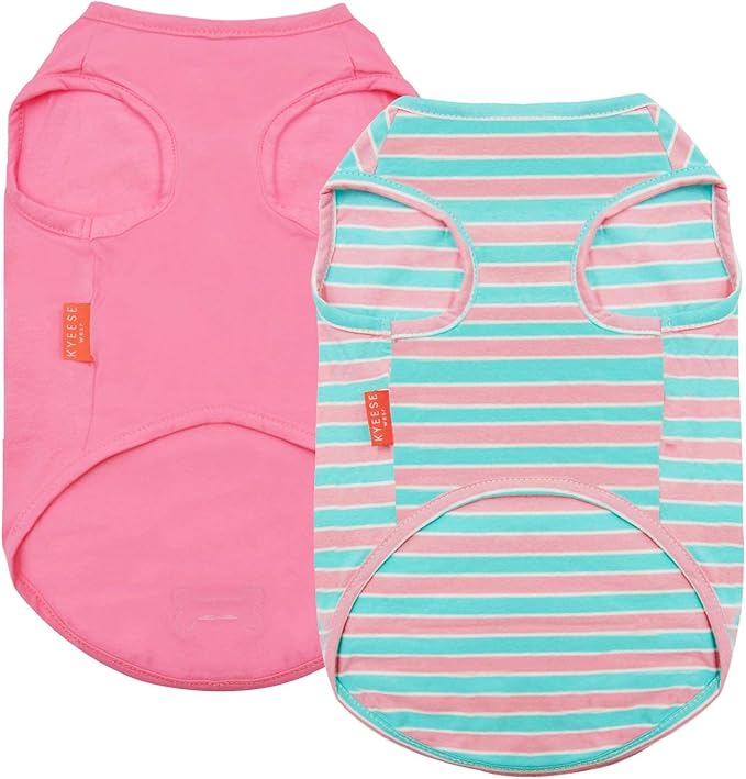 KYEESE 2Pack Dog Shirt, Soft Striped Dogs T Shirts, Lightweight Pet Tank Top, Sleeveless Dog Shirt for Medium Dogs, Stretchy Comfortable Pet Vest, Pink, 2XL