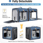 Lekereise Large Cat Carrier for 2 Cats, 2-in-1 Cat Travel Carrier with Litter Box, (17.7" x2) x16.5"x13" Pet Carrier with Zipper Locks for Moving Across The Country (No Hammock) - Blue