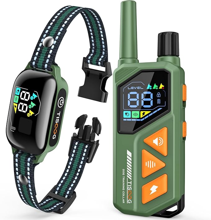 Dog Shock Collar - 3300FT Dog Training Collar with Remote, IPX7 Waterproof Electric Dog Collar with 4 Training Modes, Security Lock, Rechargeable E-Collar for Small Medium Large Dogs (Green)