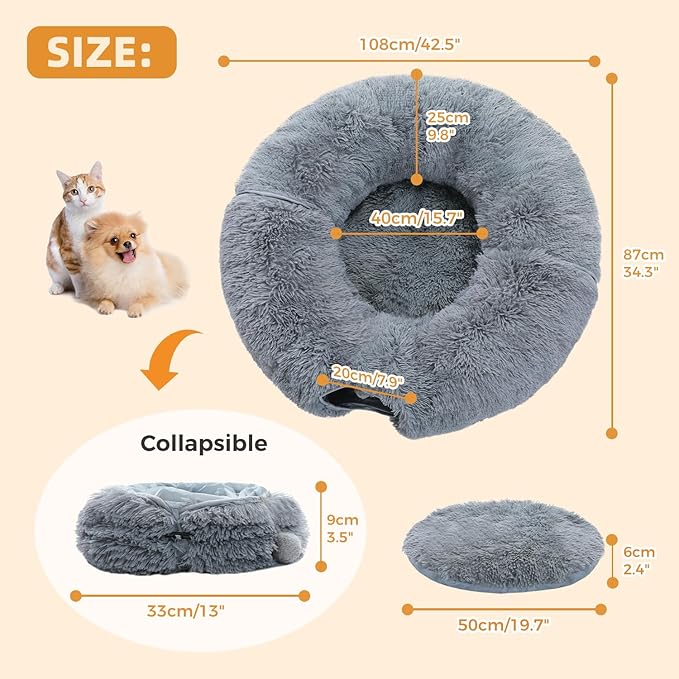 PAWZ Road 30 Inches All-in-One Cat Tree Bundle with Long Plush Cat Tunnel Bed