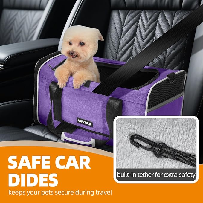 Top Open Medium Pet Carrier Roll Up Flap for Anxious Cat, Soft-Sided Small Pet Travel Crate Vet Friendly, Little Animal Yorkie Kennel Bag Suitcase Luggage Sleeve, 18x11x11 Inch Purple