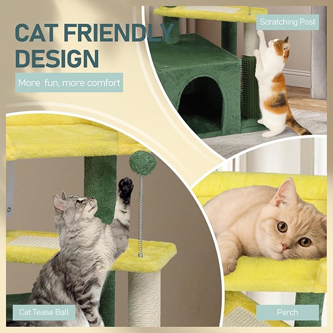27.5in Cat Tree, Multi-Level Cat Tower with Scratching Post and Pad, Cozy Condo, Padded Top Bed for Kittens and Indoor Cats (Green)