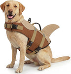 ASENKU Dog Life Jacket - Pet Safety Vest for Swimming & Boating, Shark Life Jacket with Floatation, Dog Lifesavers Swimsuits for Small Medium Large Dogs (Brown, 2XL)