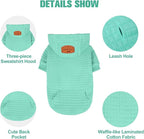 BEAUTYZOO Small Dog Hoodie Sweater with Pockets, Dog Clothes for Small Medium Dogs Boy Girl, Waffle-Like Laminated Cotton Pet Coats with Hat and Leash Hole, Mint Green ML