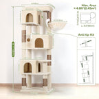 Globlazer Corner Cat Tree 66 inch Multi-Level Climbing Tower Kitty Condos Cat Scratching Tower for Indoor Multiple Cats with Large Platform, 3 Cat Caves, F66, Beige
