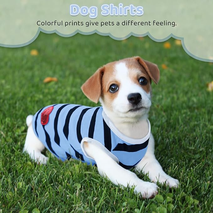 Pet Dog Striped T-Shirt Dogs Cats Cotton Vest Spring Summer Pet Apparel Tee Shirt Suitable for Small and Medium Large Pets French Bulldog Bichon