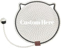 Personalized Cat Scratcher Mat, Customized with Name Text Natural Cotton Rope Round Horizontal Cat Scratching Pads with Ball Toy, Cat Furniture Protector for Wall, Couch, Carpets, Sofa (White)