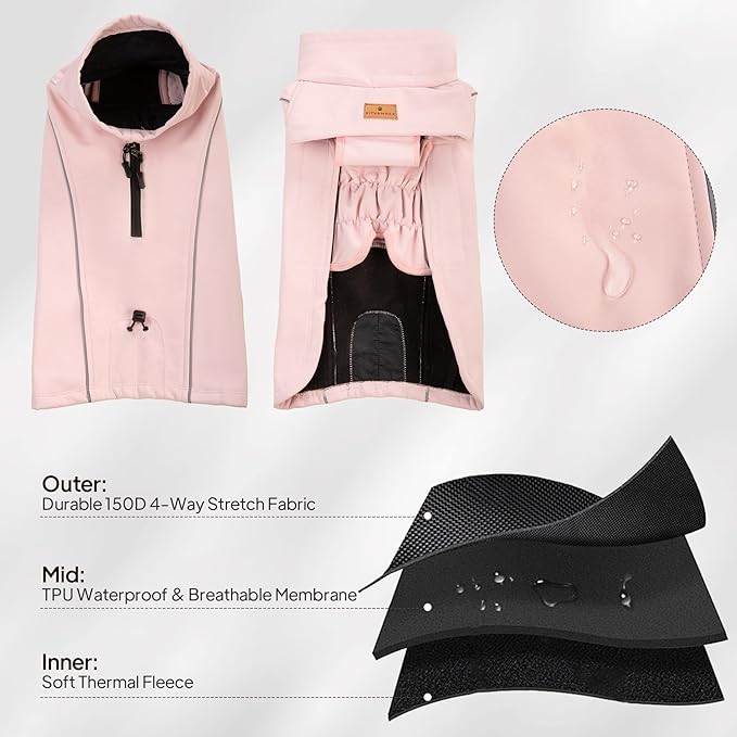 Dog Coat Warm Dog Winter Coat Waterproof Dogs Jacket with Reflective Pet Fleece Vest Zip-Up Cold Weather Coats for Large Dogs Turtleneck Windproof Coats (Pink,X-Large)