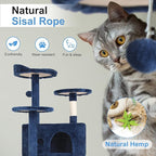 FDW | 54" Cat Tree Tower | Navy Blue | Multi-Level Indoor Activity Center with Sisal Scratching Posts, Condos, Plush Perches, Hanging Cat Toys | Sturdy, Easy to Assemble | for Kittens & Adult Cats