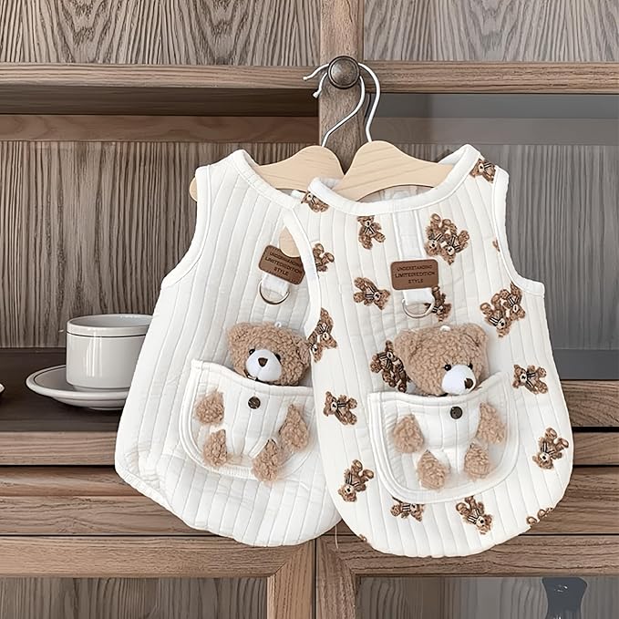 Cute Pet Apparel Plush Bear Pattern Cartoon Dog Clothes All Season Sleeveless Puppy Kitten Pullover Soft Skin-Friendly (White2, S (2.2-4.4lbs))