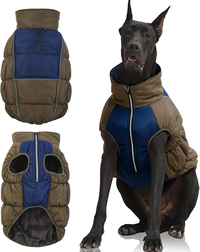 IECOii Extra Large Dog Coat, XXL Waterproof Snow Jacket with Fleece Lined, Reflective Turtleneck, Zipper for Large Dogs