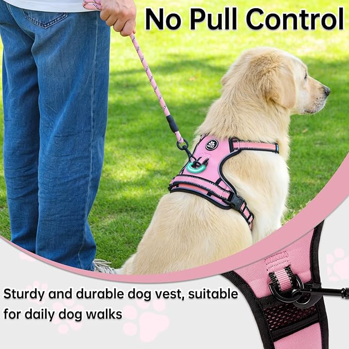 NESTROAD No Pull Dog Harness,Adjustable Oxford Dog Vest Harness with Leash,Reflective No-Choke Pet Harness with Easy Control Soft Handle for Small Dogs(Small,Pink)