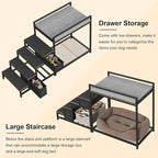 Pet Bunk Bed with Removable Stairs and 2 Drawers, Dogs/Cats Window Perch, Dog Window Seat with Soft Cushion, Ultra-Shallow Steps, Sturdy Metal Frame, Non-Slip, Load Capacity 60 LBS
