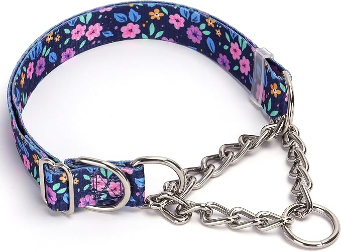Choker Martingale Collar for Dog, No Pull Slip Chain Collar Training Escape Proof Heavy Duty Dog Collar for Extra Large Medium Large Pet Girl Female Dogs, Purple Floral XL