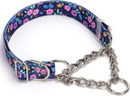 Choker Martingale Collar for Dog, No Pull Slip Chain Collar Training Escape Proof Heavy Duty Dog Collar for Extra Large Medium Large Pet Girl Female Dogs, Purple Floral M