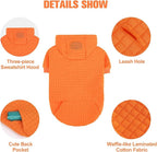 BEAUTYZOO Small Dog Hoodie Sweater with Pockets, Dog Clothes for Small Medium Dogs Boy Girl, Waffle-Like Laminated Cotton Pet Coats with Hat and Leash Hole, Orange SM