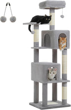 PEQULTI 62" Cat Tree for Indoor Cats, Multi-Level Cat Tower with Cozy Cat Condo Clearance Prime, Grey