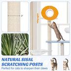 PETSITE Ocean-Themed Cat Tree for Indoor Cats, Multi-Level Cat Tower with Natural Sisal Scratching Posts, Hanging Toys and Padded Top Perch, Modern Cat Tree for Large Cats 20 lbs Heavy Duty (66")