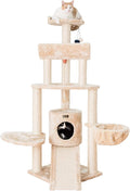 Armarkat Beige Cat Tower 58 Inches with Basket Lounge, Ramp, Condo, Thick Sisal Rope, Real Pressed Wood Base, Faux Fur Covering for Indoor Cats