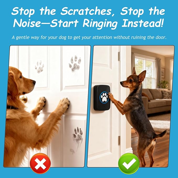 Edge Touch Dog Bell – Blk Long-Range Wireless Dog Door Bell 1000ft with LED, Waterproof Dog Buttons & Dog Clicker for Communication, Durable Bells for Dog Training to Go Outside(2 Bells & 1 Chime)