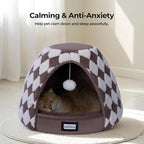 BALANCE Cat Beds for Indoor Cats, 2-in-1 Cat Bed Cave with Anti-Slip Bottom and Ultra-Soft Plush, Cozy Cats House Tent for Kittens and Small Dogs, 19 Inches, Dark Brown