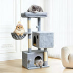 Cat Tree Tower House Condo Small Scratching Post, 40" Corner Kitty Climbing Stand with Hammock for Indoor, Medium Modern Carpet Bed Platform for Kittens, Simple Apartment Cat Furniture