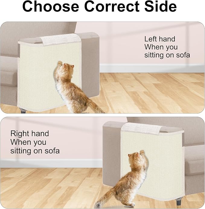 Cat Scratch Sofa Protector,23.6" L*19.6" W Cat Scratch Furniture Protector Pad, Couch Arm Sheild with Natural Sisal for Protecting Couch Sofa Chair Furniture(Beige/Right Handed)
