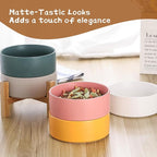 Elevated Ceramic Cat Bowl - Cat Food Bowl with Bamboo Stand - Raised Dog Dish for Puppies - Anti Vomiting, Stress Free - 13.5 oz / 400 ml - Pink