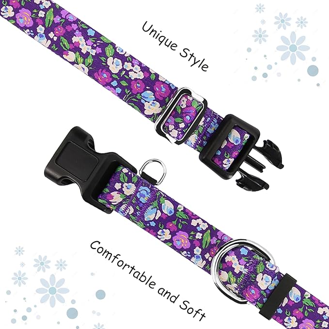 Martingale Collar for Dogs with Buckle Floral No Pull Training Dog Collars (Purple Floral, XLarge)