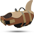 ASENKU Dog Life Jacket - Pet Safety Vest for Swimming & Boating, Shark Life Jacket with Floatation, Dog Lifesavers Swimsuits for Small Medium Large Dogs (Brown, 2XL)